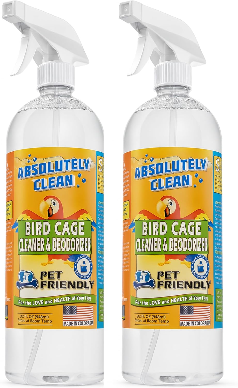 Absolutely Clean Amazing Bird Cage Cleaner and Deodorizer - Just Spray/Wipe - Safely & Easily Removes Bird Messes Quickly and Easily - Made in The US - Fragrance Free (32oz Pack of 1)