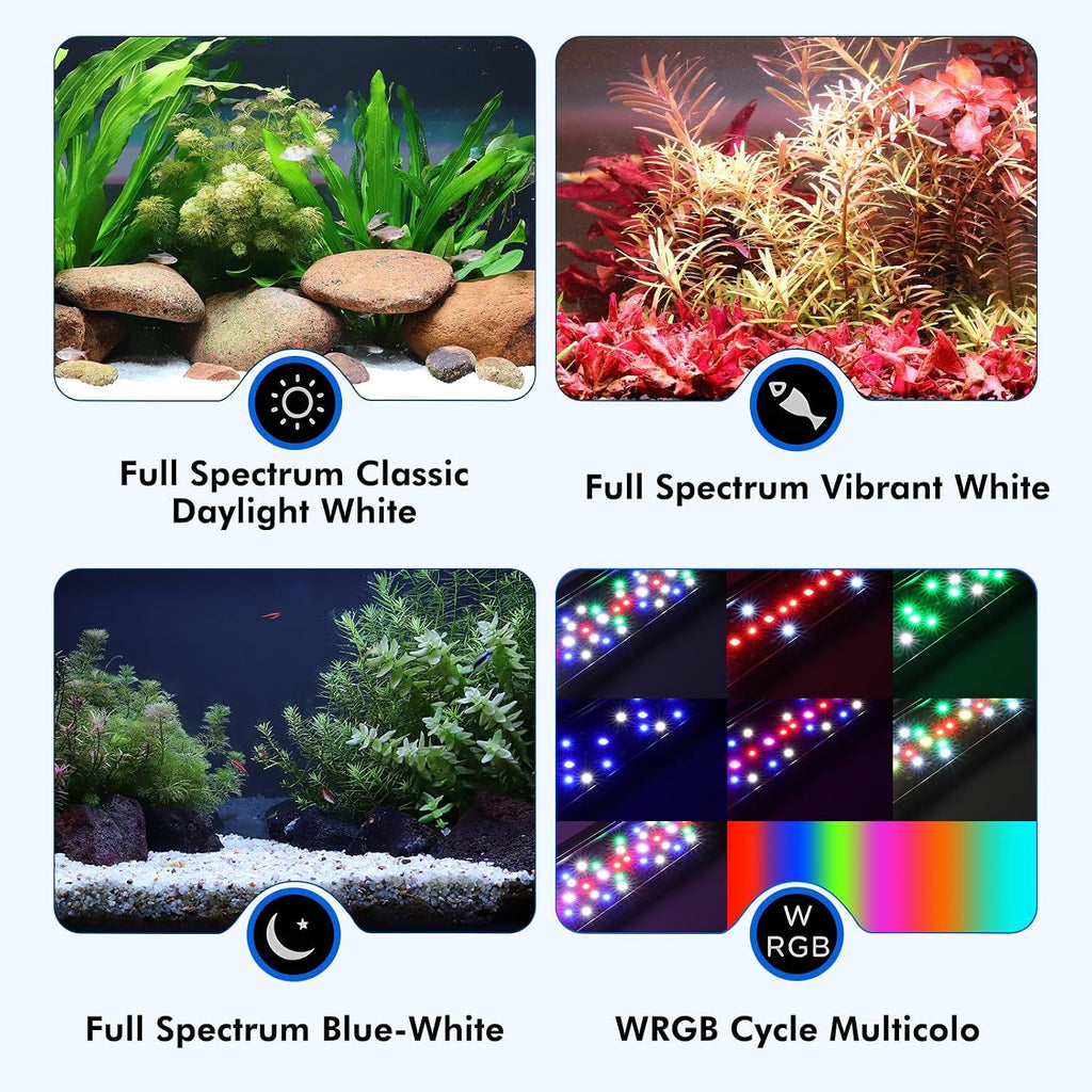 hygger Auto On Off Aquarium LED Light, 4 Mode Lighting Full Spectrum Fish Tank Light 24/7 Timer Colorful Fish/Sun/Nightlight/WRGB Cycle for Freshwater