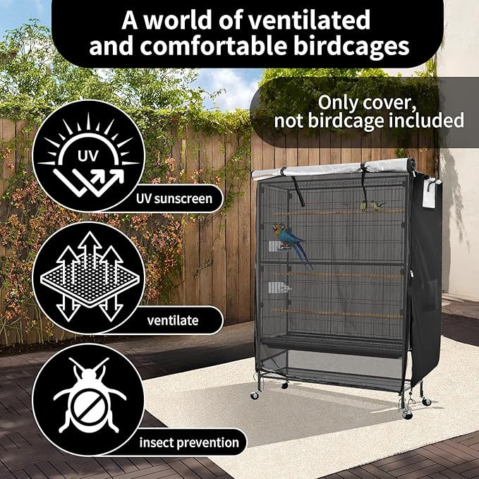 Bird Cage Covers for Night, 38”L×23”W×51”H, 420D Fabric Washable Waterproof - Image 2