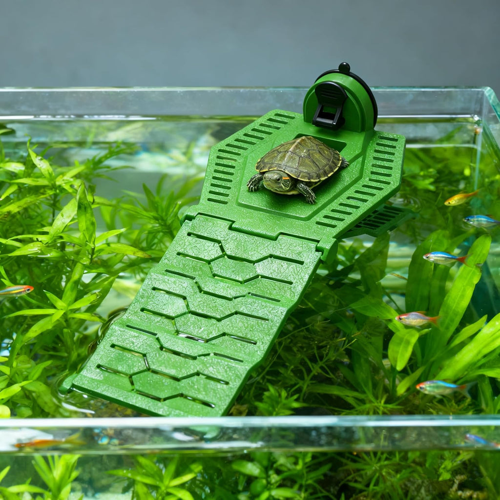 Turtle Resting Basking Platform, Turtle Climbing Ladder Ramp, Foldable Tortoise Resting Terrace for Frog Terrapin Reptile Amphibian Habitat Hideouts Floating Tank Décor (Large)