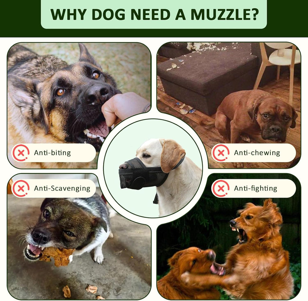 Medium Large Dog Muzzles to Prevent Biting with Soft Nylon(Black XL