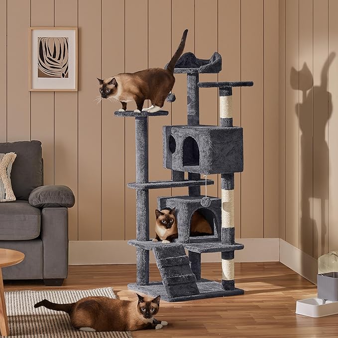 Yaheetech 54in Cat Tree, 2 Cozy Caves, Scratching Posts, Climbing Ladder - Image 8
