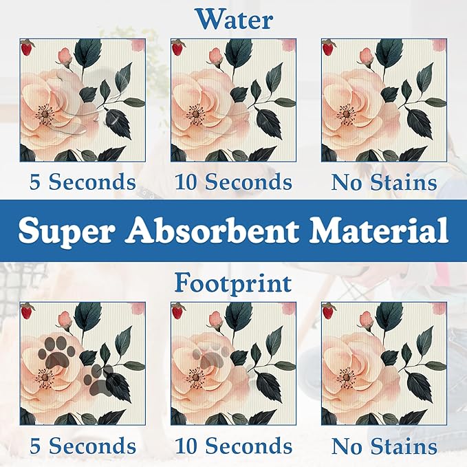 Pink Flower Leaf Pet Feeding Mat–Christmas Stocking Quick Dry Absorbent Dog Cat - Image 3