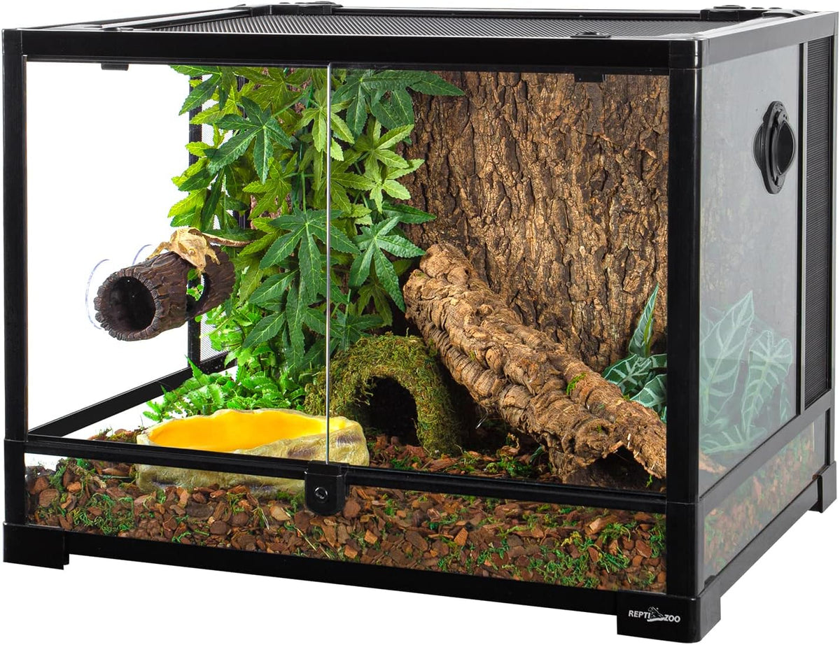 REPTIZOO Reptile Hide Cave Resin Hollow Tree Trunk Hideout Hermit Crab Climbing Toys Reptile Shelter Sleeping Cave for Arboreal Reptiles, Hermit Crabs, Leopard Gecko, Lizard Terrarium Decor