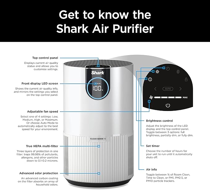 Shark Air Purifier for Home, Clean Sense, for Bedroom, Home Office, - Image 13