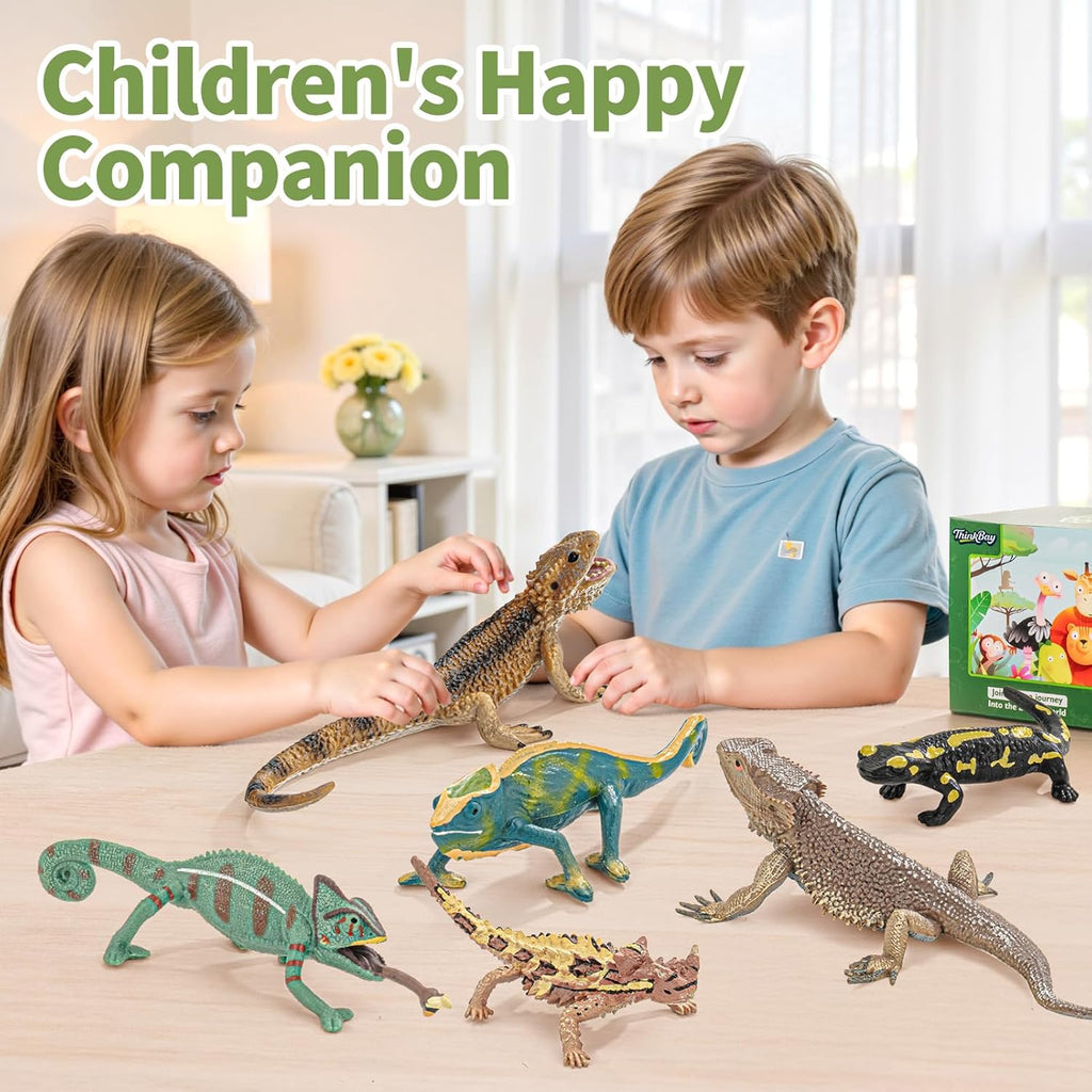 6PCS Large Lizard Figurines Rainforest Animal Toys, Realistic Plastic Reptile Animal Figurines, Includes Bearded Dragon,Fire Salamander,Chameleons,Coast Horned Lizard Toys, STEM Toy for Kids