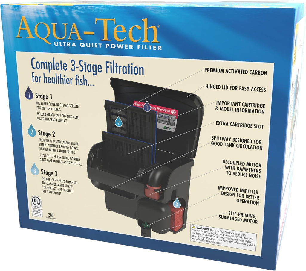 Aqua-Tech Ultra Quiet Power Filter For Aquariums, 20-40 Gallon