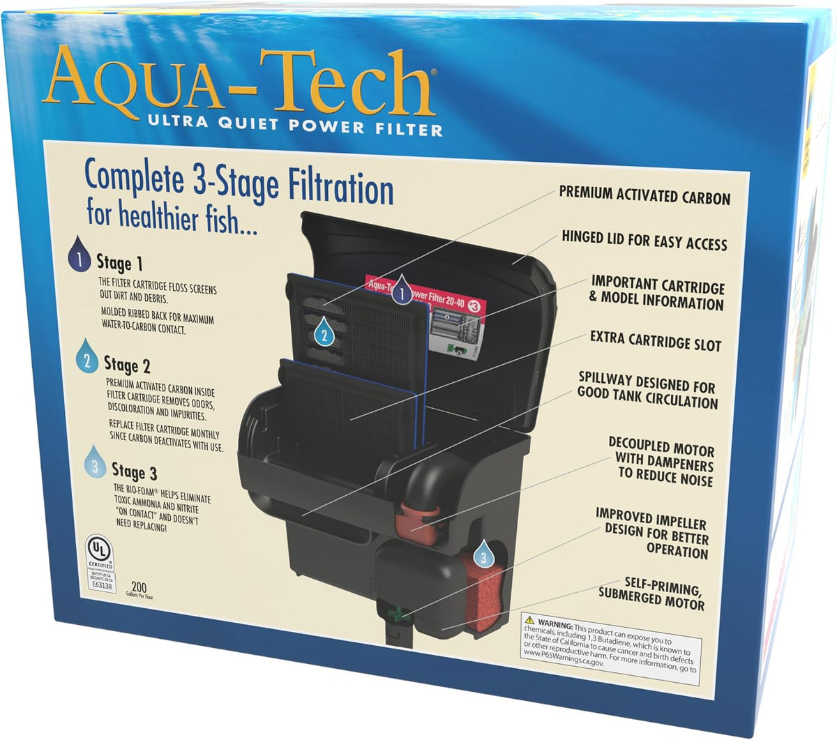 Aqua-Tech Ultra Quiet Power Filter For Aquariums, 20-40 Gallon