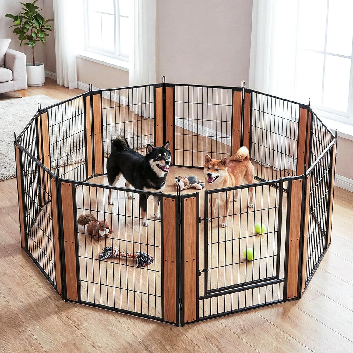 Furniture Style Dog Playpen 32" H, 10 Panels, Oak