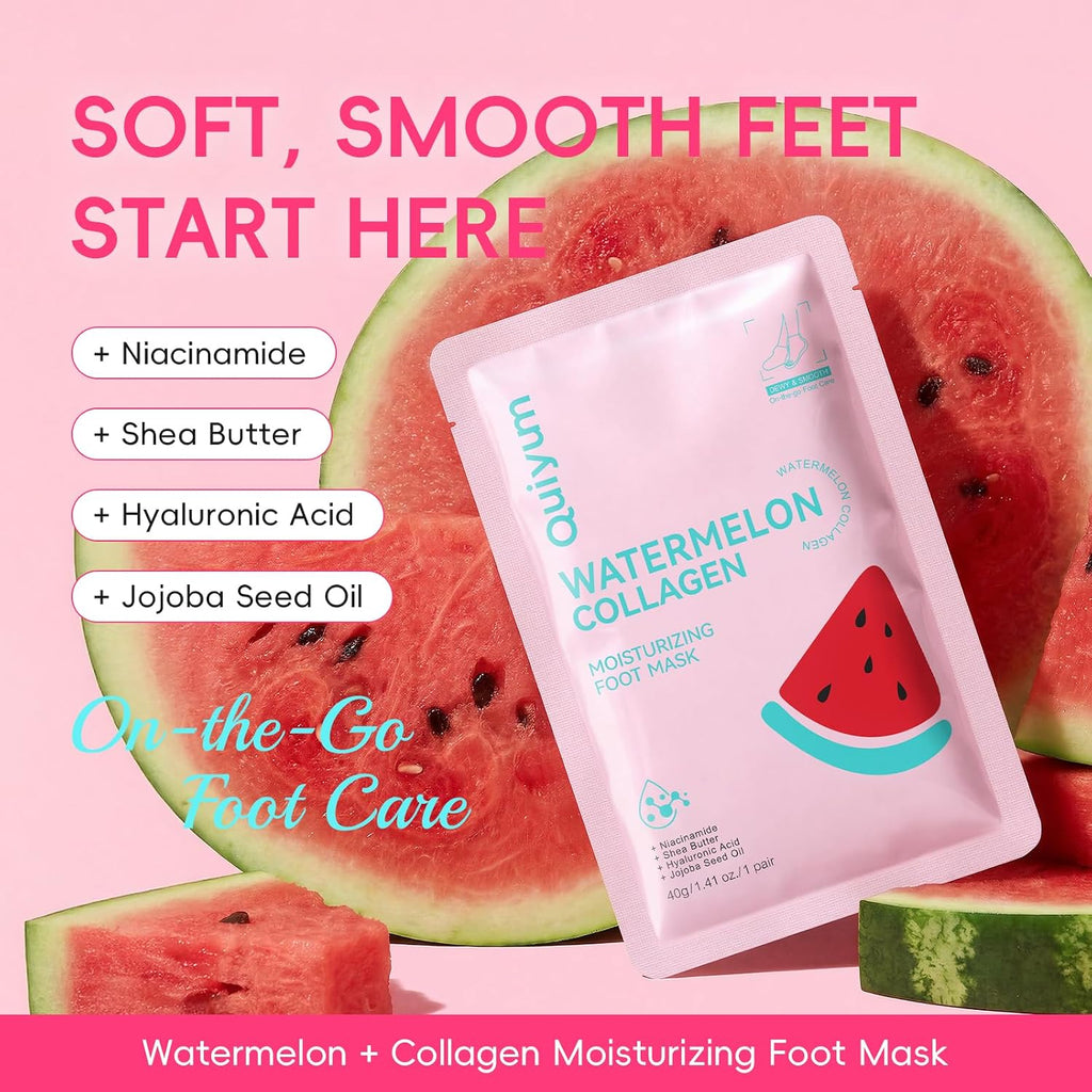QUIYUM 6 Pairs Watermelon Foot Mask, Moisturizing Booties for Dry Skin