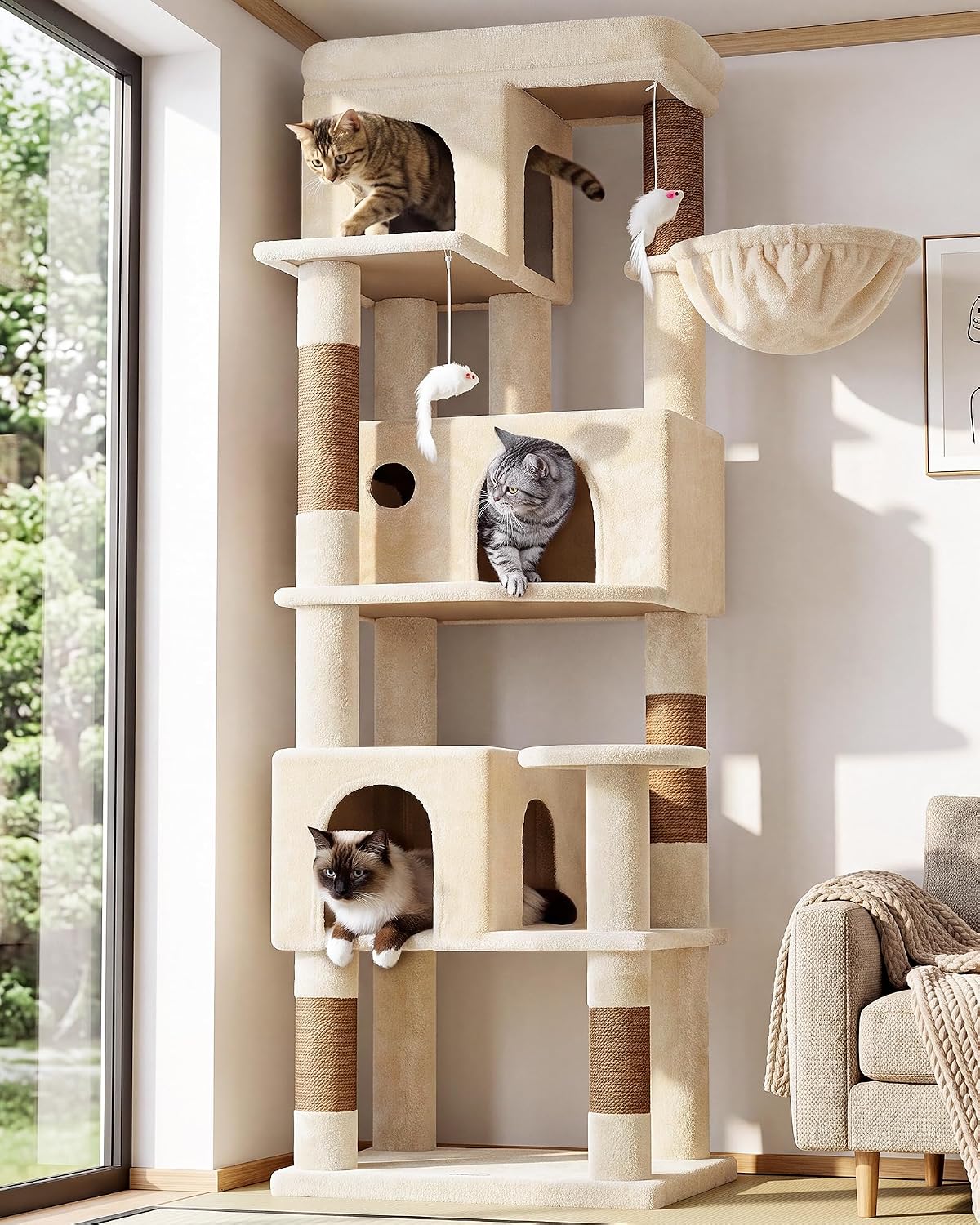Globlazer F66 Corner Cat Tree, 66in Multi-Level Climbing Tower, Beige