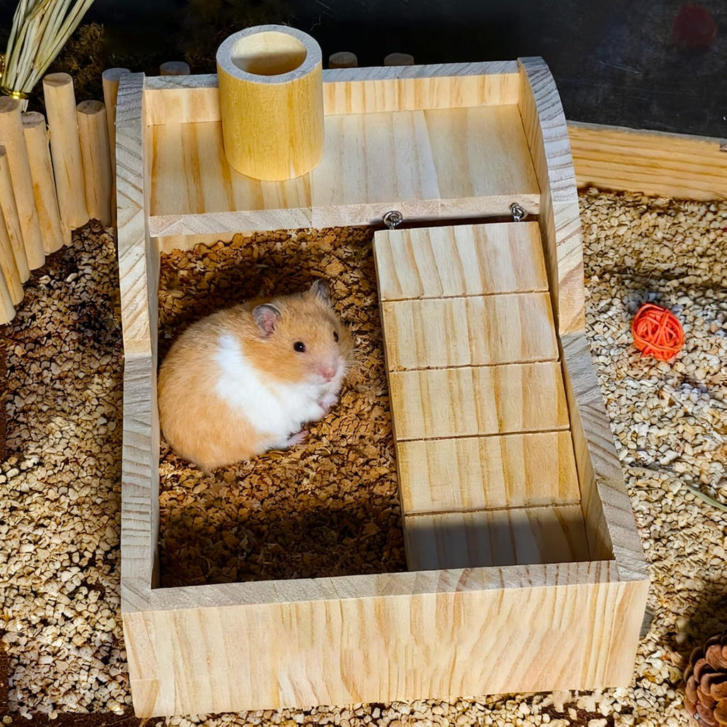 Wooden Hamster Sand Bath Container Digging Box Gerbil Climbing Platform