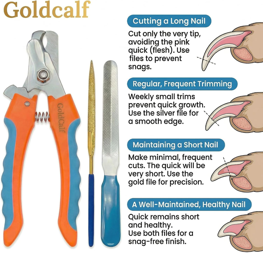GoldCalf Professional Pet Claw Clippers Kit with Safety Guard, Diamond File for Small, Medium and Large Dogs & Cats