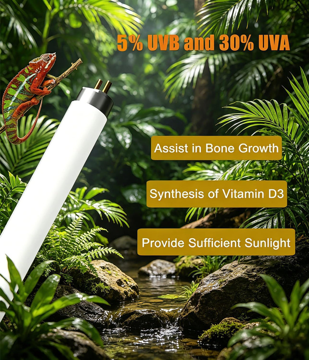 3 Pack 12in T5 High Output 8W 5.0 UVA UVB Reptile Lamp Tube Triple Pack Full Spectrum Sun Light Bulb for Various Reptiles & Amphibians