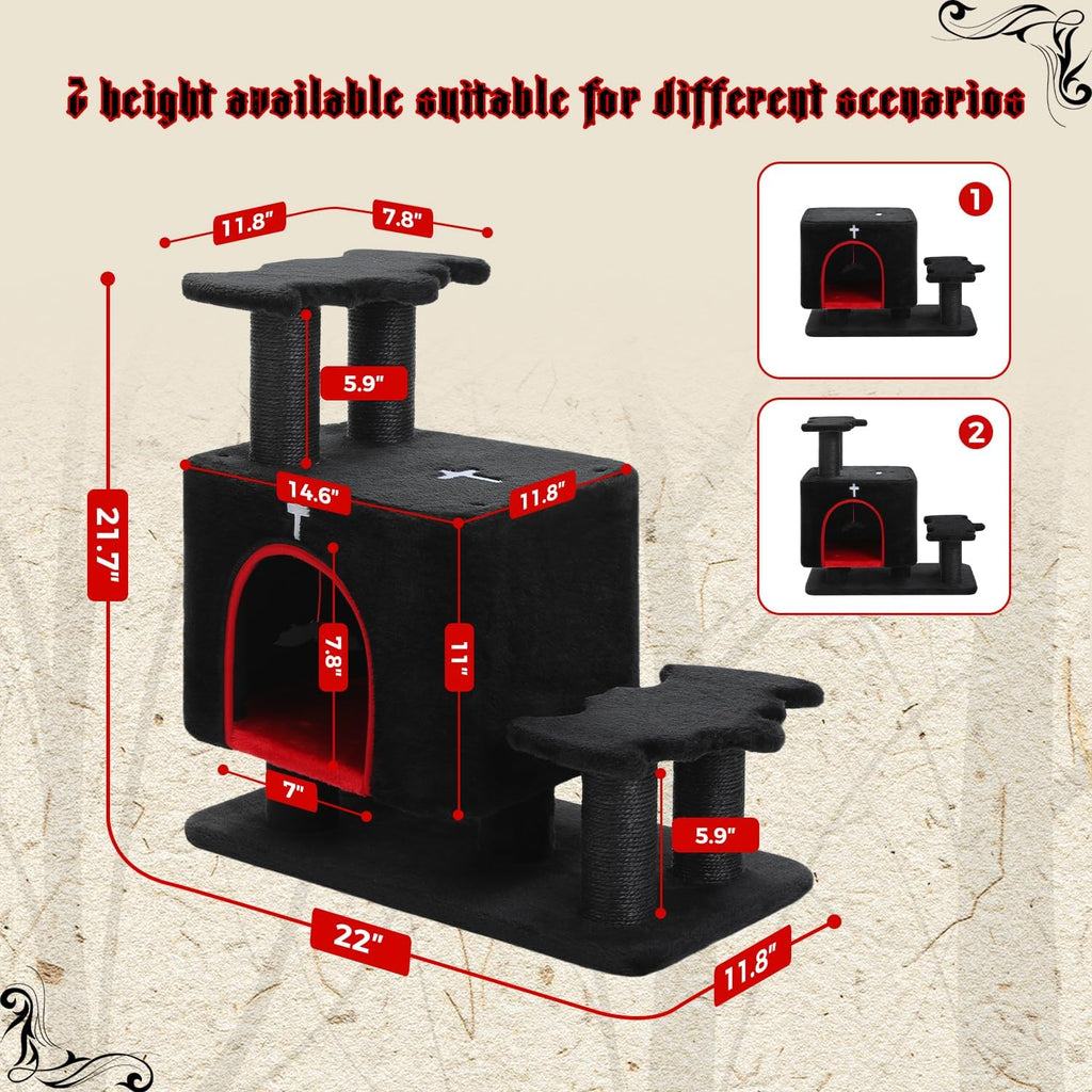 Gothic 3-in-1 Cat Stairs with Scratching Post & Condo, Pet Steps