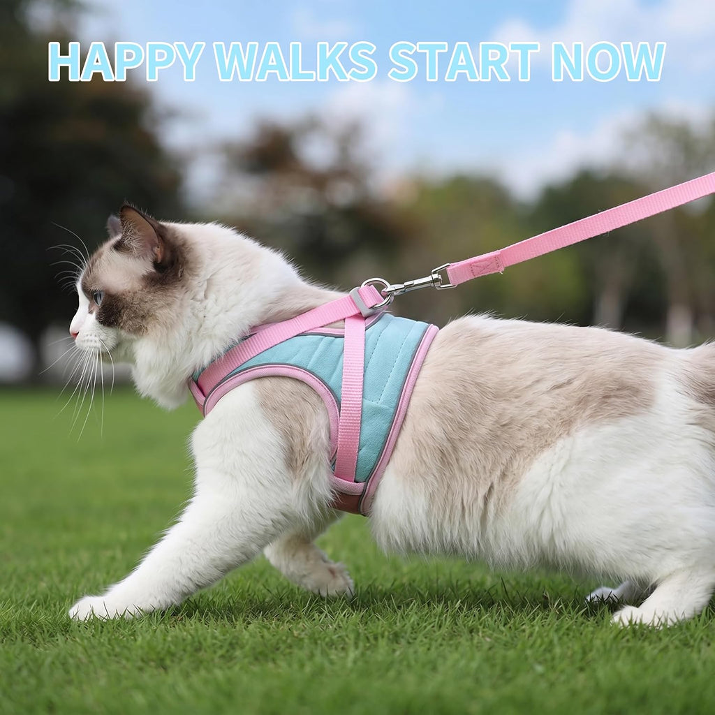Cat Harness and Leash, Escape-Proof Cat Harness Set, Adjustable Step-in Pet Harness for Walking, Soft Breathable Reflective Vest for Cats & Dogs (Red, Small)