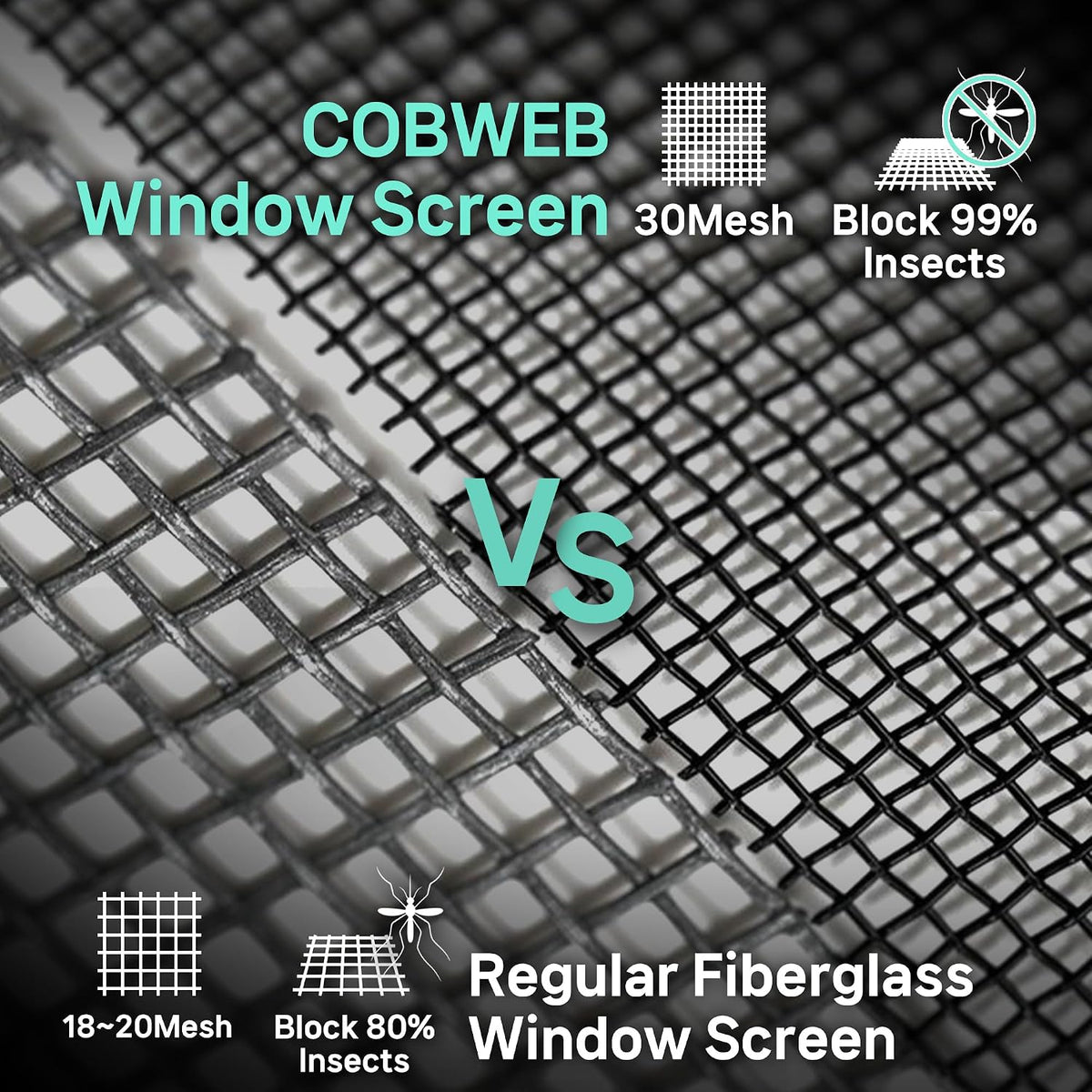 51in X 190in Window Screen Mesh, Replacement, Water-Resistant, Pet Resistant, Fine Dust & Pollen Proof, 30Mesh, Durable New Material, DIY Tools Included
