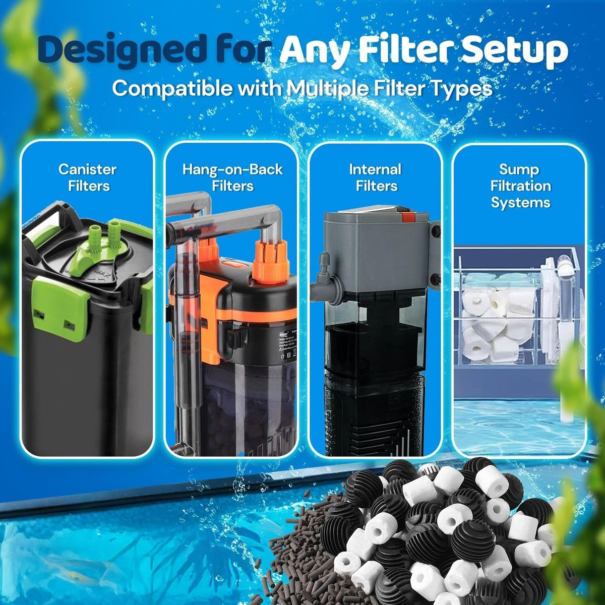 Flexzion Aquarium Canister Filter Media Set, Bio Balls, Rings & Carbon