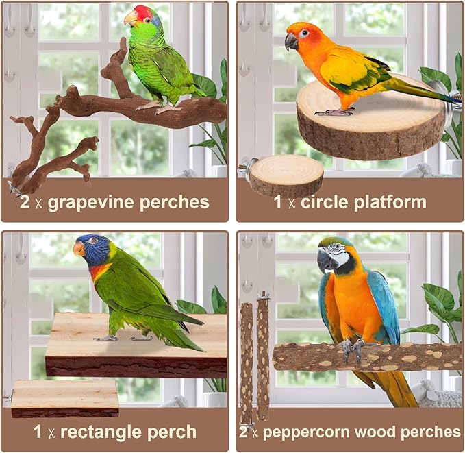 Parrot Perch Bird Perch Stand Set Natural Wild Wood Grape Sticks Paw Grinding - Image 6