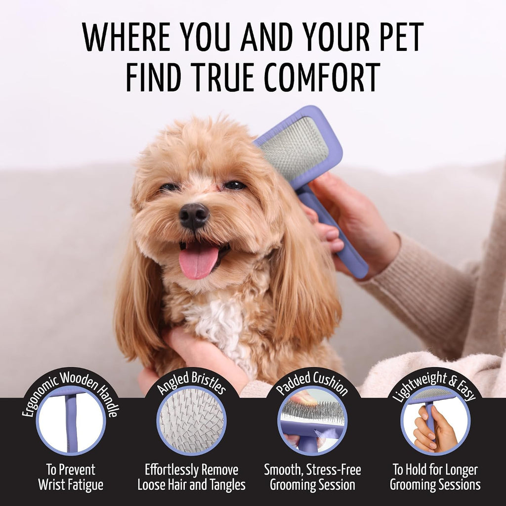 Tauro Pro Line Deshedding Wooden Brush for Dogs & Cats, Large (L), Purple