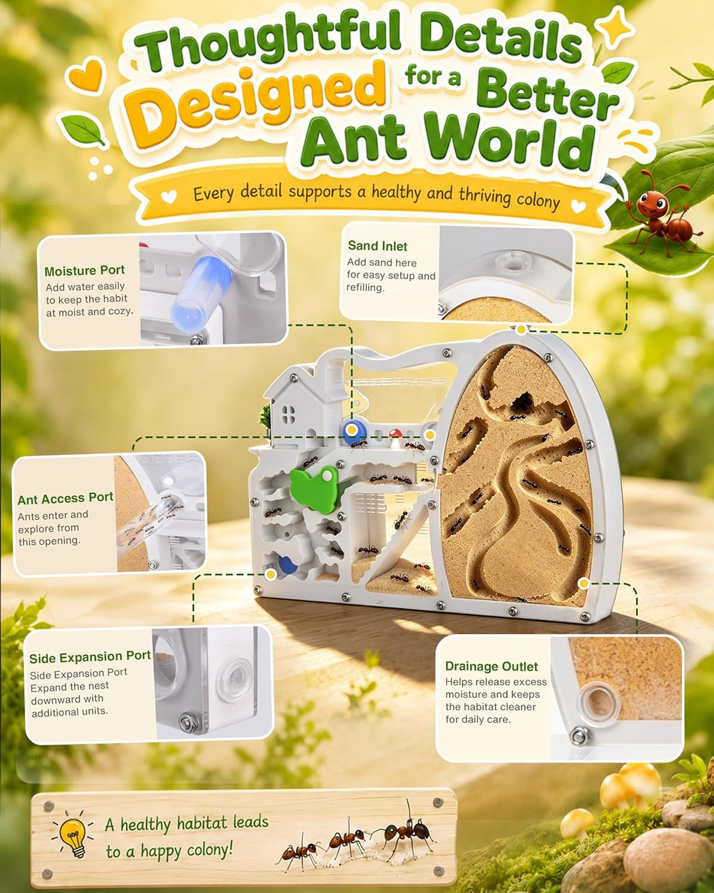 Dinosaur Egg Shaped Ant Habitat, Clear Acrylic Dual-Chamber Formicarium, Escape-Proof Design, Large Foraging Area, for Ant Enthusiasts & Hobbyists