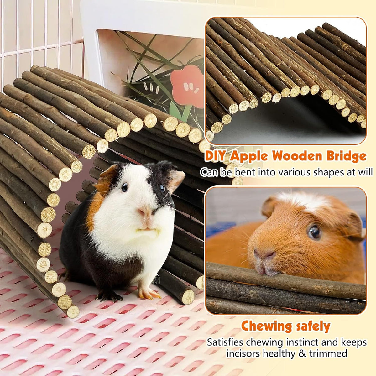 Tfwadmx Wooden Hamster Bridge, Extra Large 2 Pcs Small Animal Bendy Bridge Tunnel Hut Hideout Ladder Hideaway Climbing Chew Toy for Gerbil Guinea Pig Chinchilla Rabbit Ferret Hedgehog Rat Gerbil