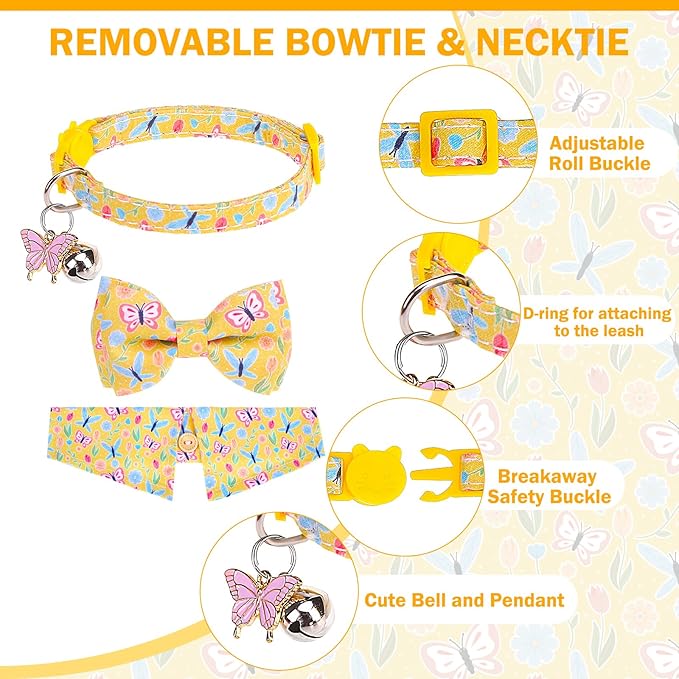 Cat Collar Breakaway with Bells, 2 Pack Soft Butterfly Kitten Collar with - Image 4