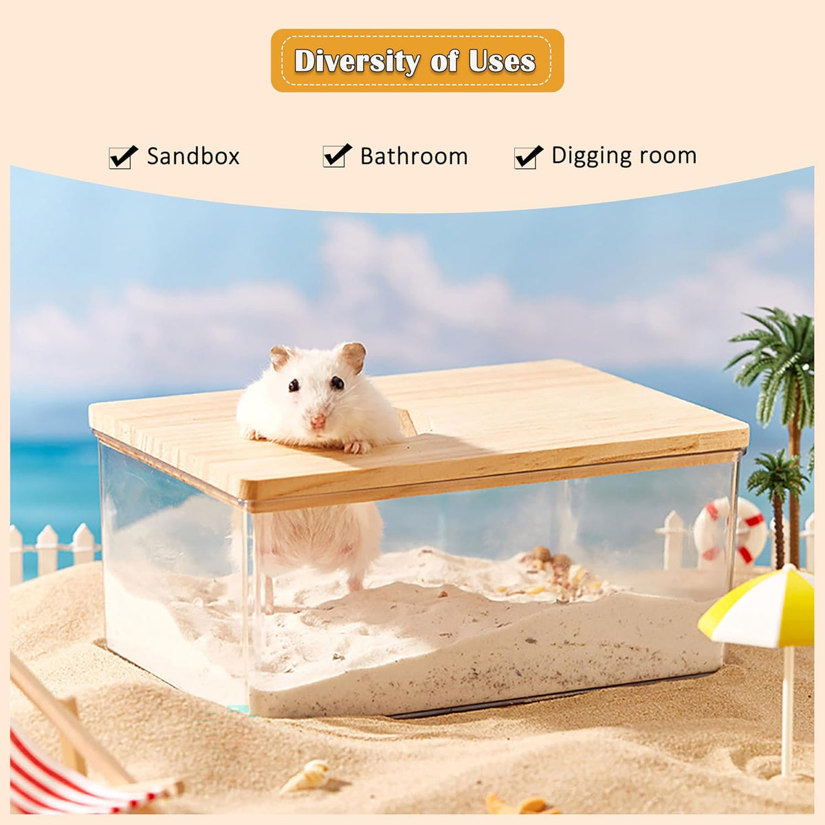 Transparent Hamster Sand Bath Box with Ladder Acrylic Dust Bath Digging Box and Hideout Clear Small Pet Bathroom for Hamsters Gerbils