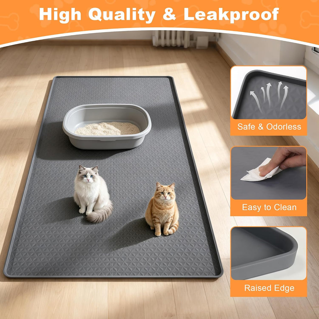 Extra Large Cat Litter Mat for Scatter Control, 51.2" x 25.6" (Gray)