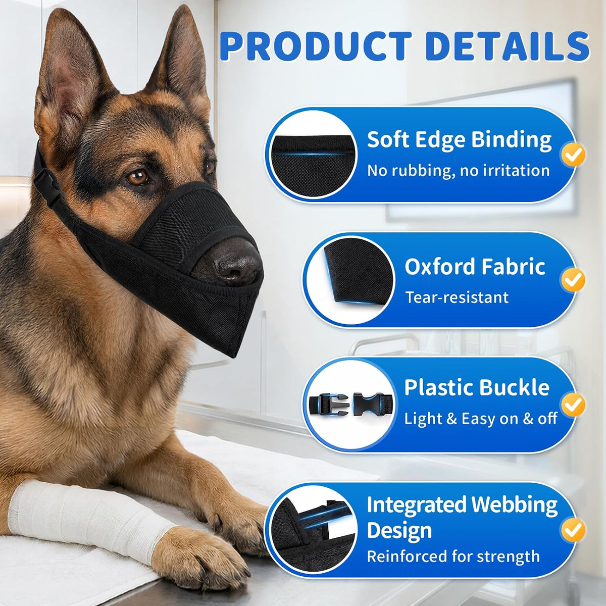 BARKLESS Soft Muzzle for Dogs, Front Opening Anti Licking Biting Muzzle