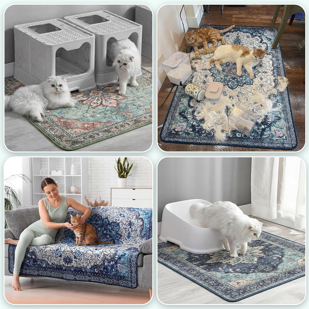Hompet Cat Litter Mat 2 Pack, 18x28 Machine Washable Trapping Mats for Cats, Super Absorbent & Urine-Proof Cat Litter Box Mat for Floor, Waterproof & Non Slip Kitty Litter Rug