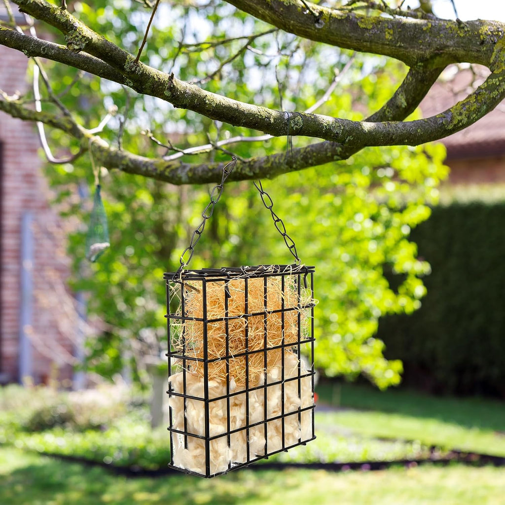 Bird Nesting Material Set Rectangle Humming Bird Nesters with Natural Cotton Raffia Sturdy Hanging Bird House for Outdoor Wild Bird Resting Place The Ideal Gift for Bird Lovers Black