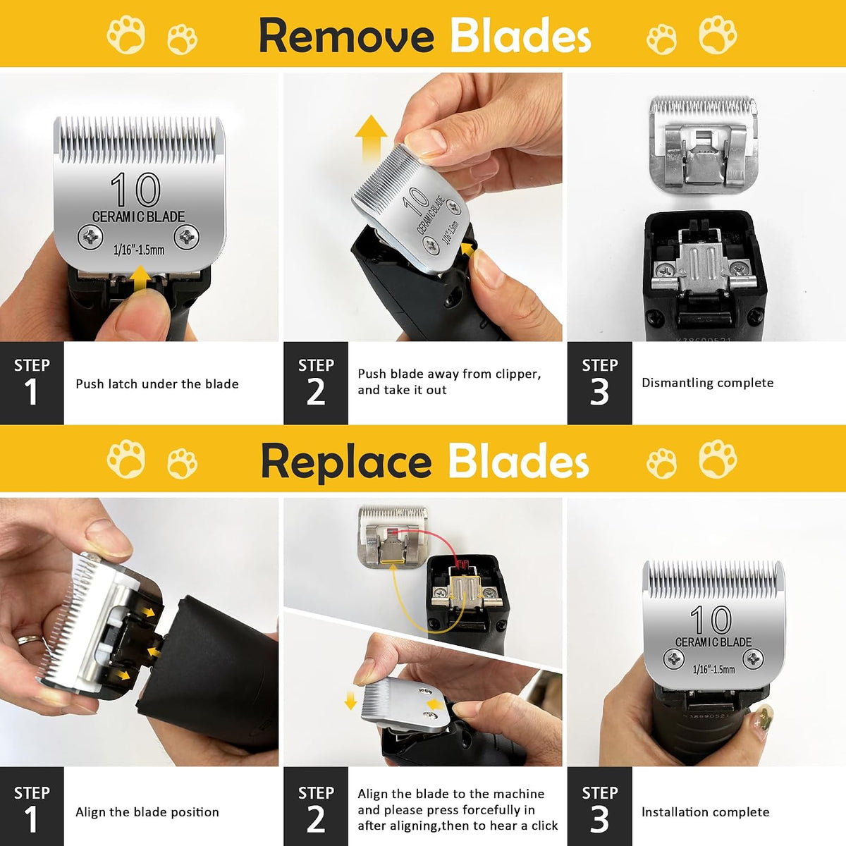 10# Pet Grooming Clipper Replacement Blades, Detachable Blade Compatible with Andis/wahl/Oster Dog Clippers,10 Blade 1/16-inch, Made of Ceramic & Stainless Steel Blade