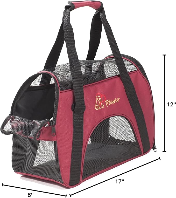 Pawer Soft-Sided Pet Carrier for Cat and Small Dog, Burgundy Color, Medium Size - Image 10
