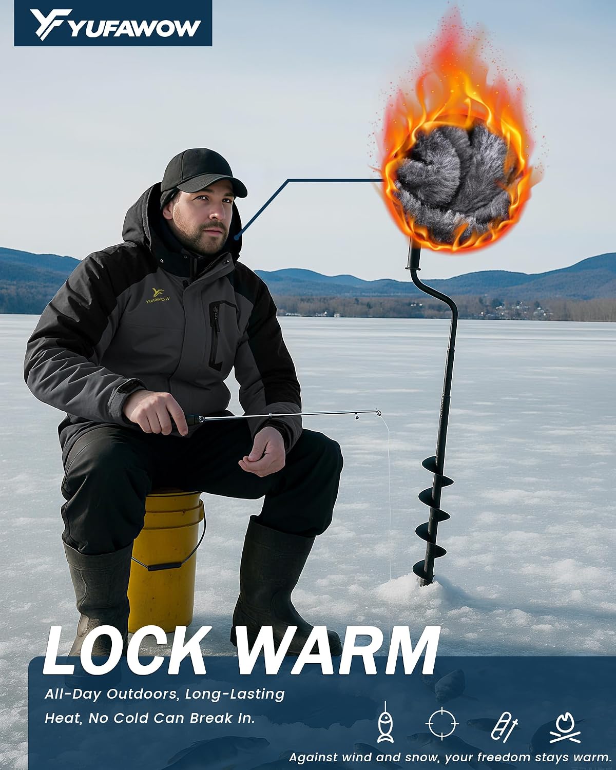 Yufawow Men Winter Jacket Skiing Jacket Insulated Fleece Lined Waterproof Windbreaker for Snowboard Hiking Camping ATV Outdoor Work