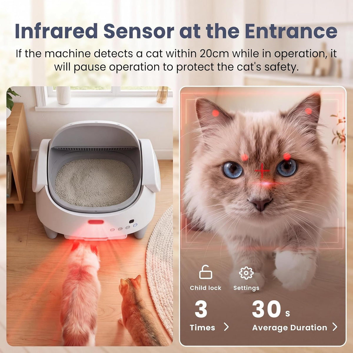 Automatic Cat Litter Box, Self-Cleaning Cat Litter Box with Open-Top Design, 15-Layer Safety Protection & Smart App Control, Adjustable Entry Height, Large Capacity Sealed Waste Bin for Multi-Cats