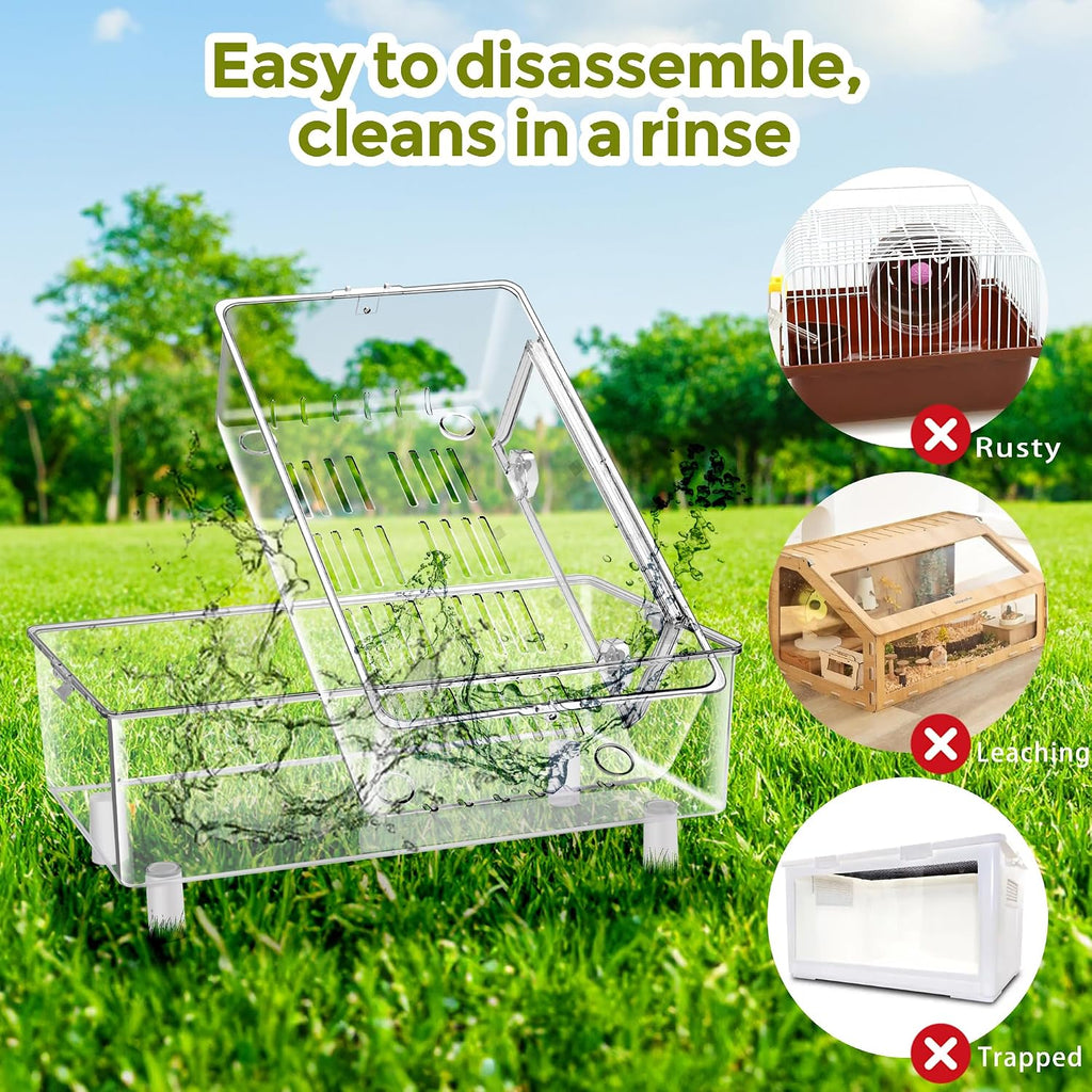 Acrylic Hamster Cage with All Accessories,Dwarf Hamster Cage with Stand,Syrian Mouse Cage for pet mice,Rat Cage for Hamster,Succulent Style Hamster House（20''L*11.5''W*10.5''H）
