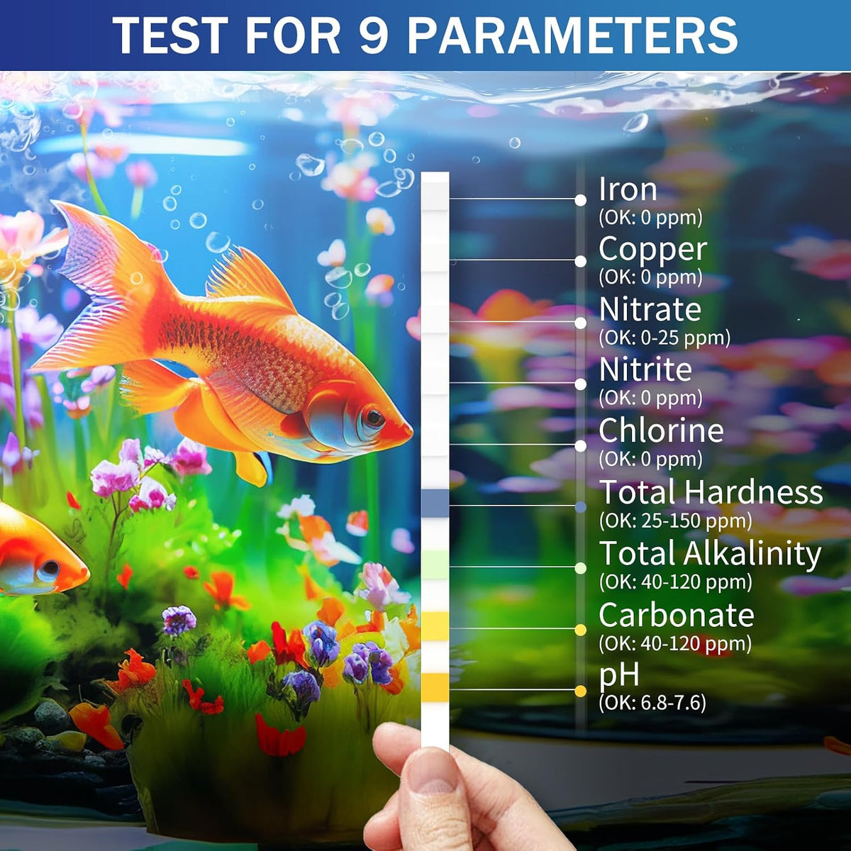 9 in 1 Aquarium Test Strips 150 Aquarium Test Kit Fish Tank Test Kit