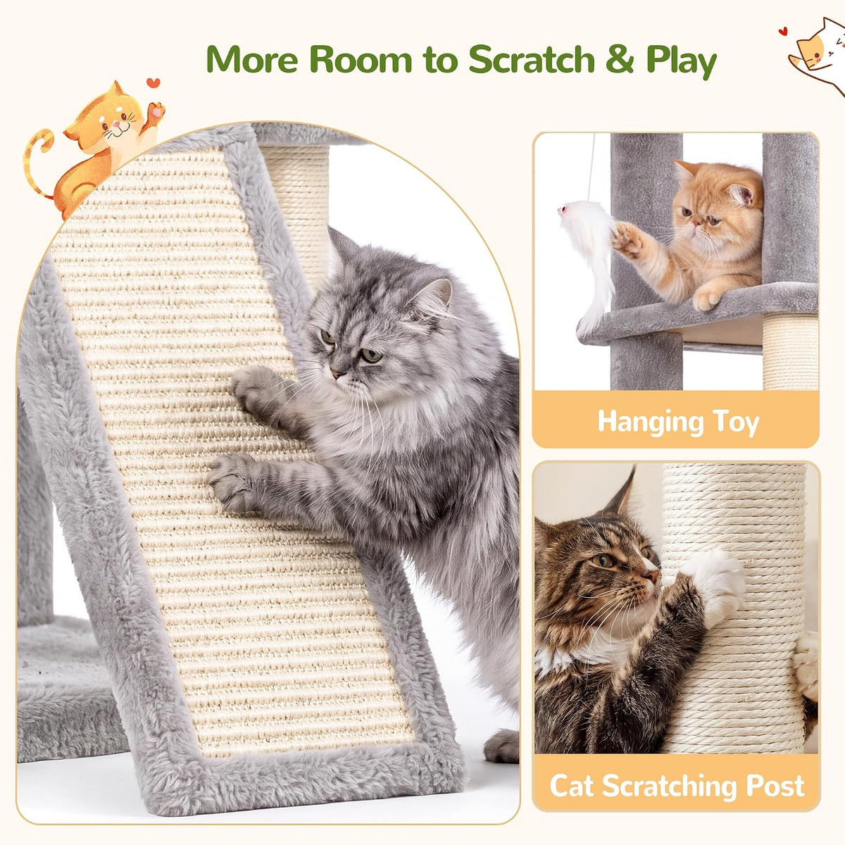 Globlazer
47
Inch
Cat
Tree
Tower
for
Indoor
Cats,
S47,
Light
Grey