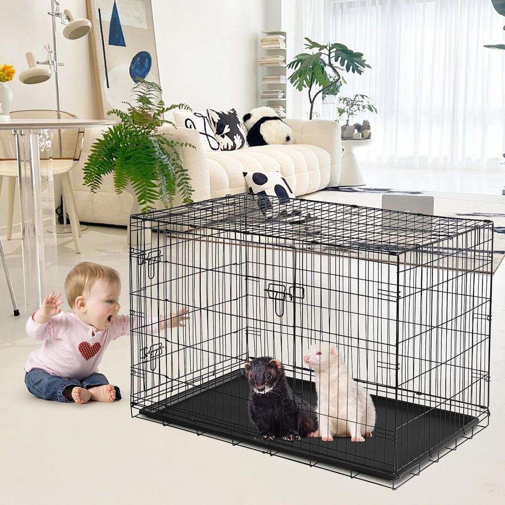 GarveeLife Rabbit Cage, Portable Rabbit Carriers with Slide Out Tray, Top & Front Door, Folding Small Critter Carriers Cage for Bunny, Ferret, Chinchilla, Cat, Rat (48Inch)