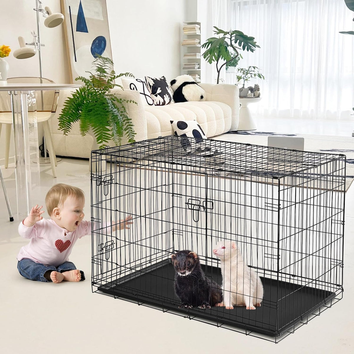 GarveeLife Rabbit Cage, Portable Rabbit Carriers with Slide Out Tray, Top & Front Door, Folding Small Critter Carriers Cage for Bunny, Ferret, Chinchilla, Cat, Rat (48Inch)