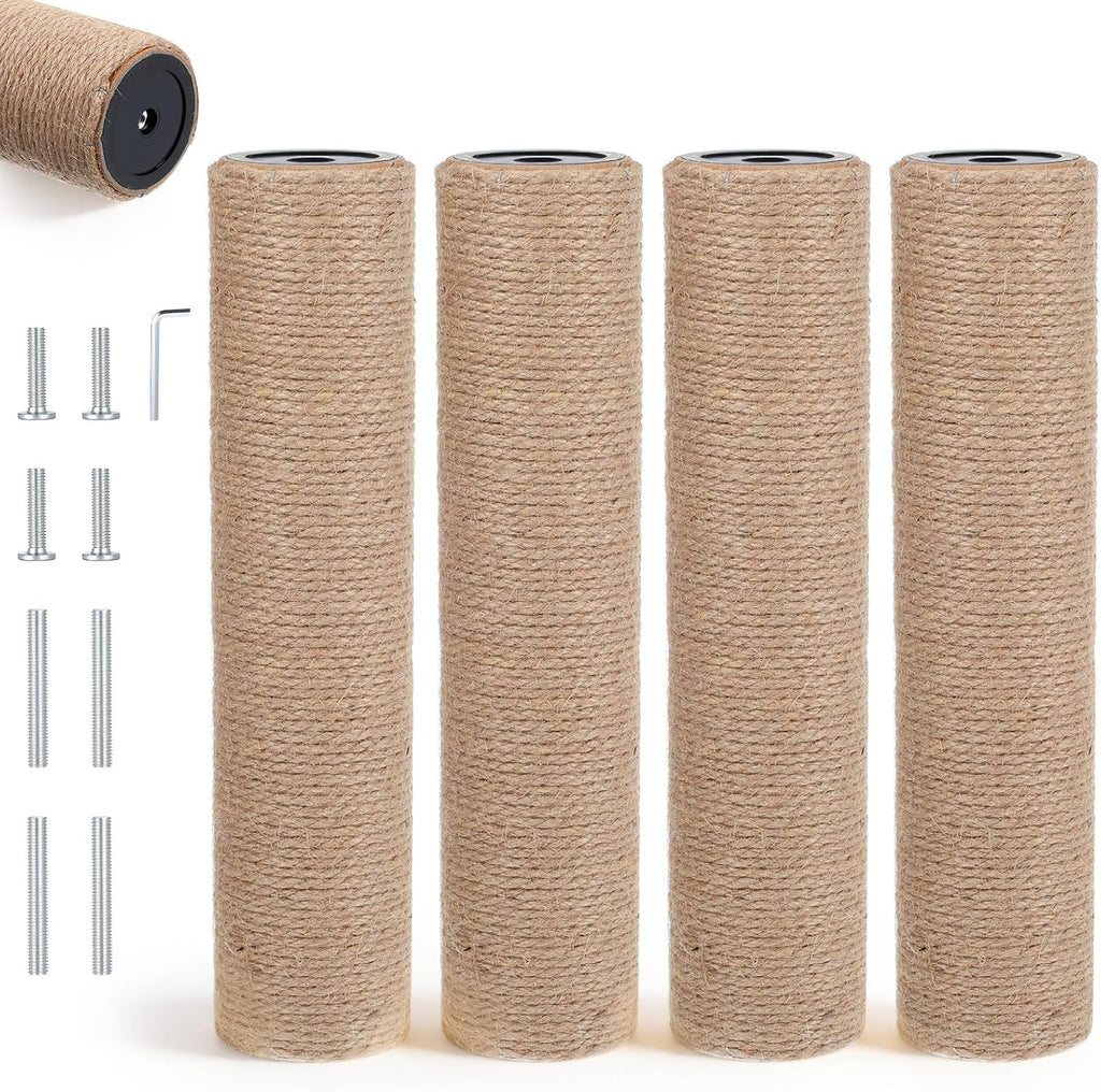 4 Pcs M8 cat Scratching Post Replacement Jute, 11.8x3.5IN Natural Sisal Wrapping Post for Cat Tree, Durable cat Scratching Post for Indoor Cats, Climbing, Scratching, Playing Pet Furniture Accessory