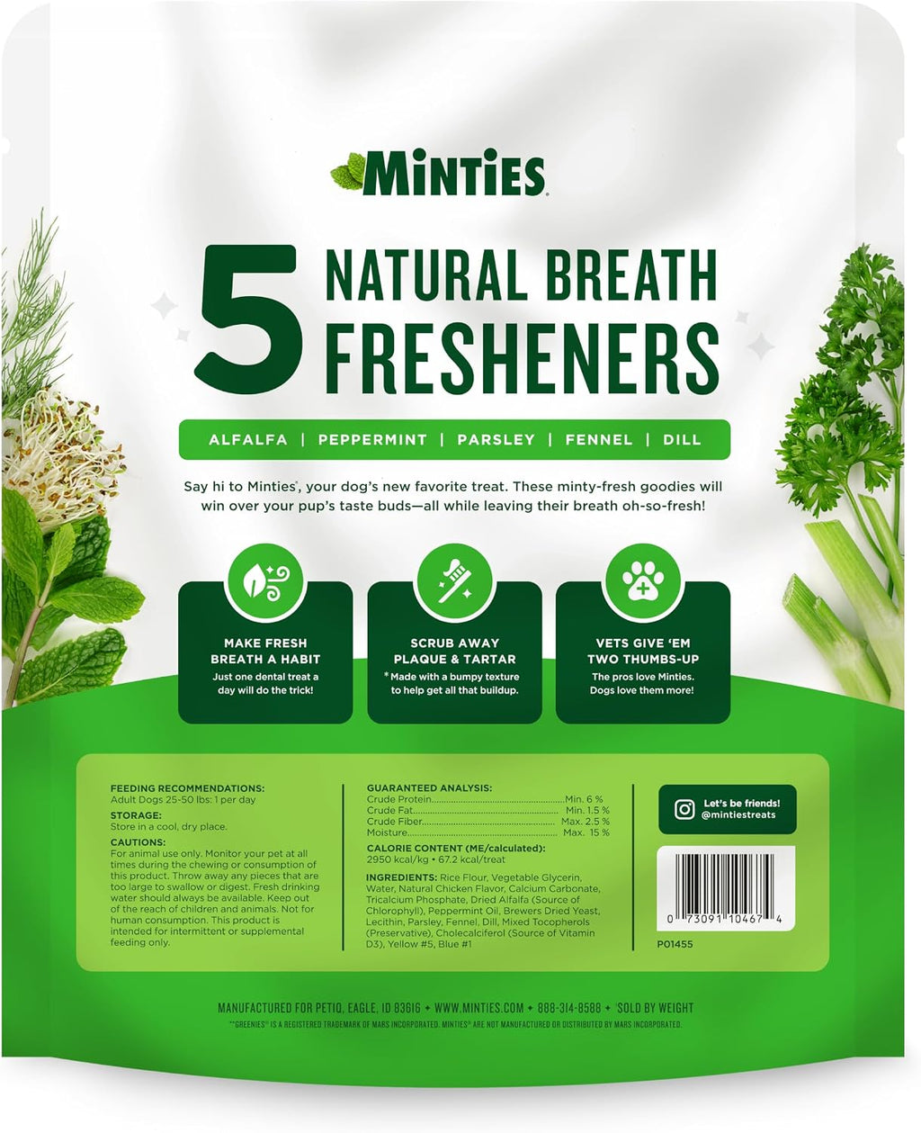 Minties Mint Dental Chews for Dogs, Medium Breeds 25-50 lbs, 50 Count