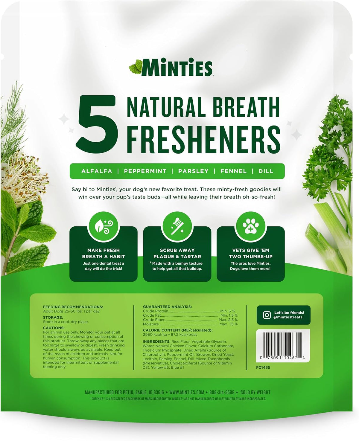Minties Mint Dental Chews for Dogs, Medium Breeds 25-50 lbs, 50 Count