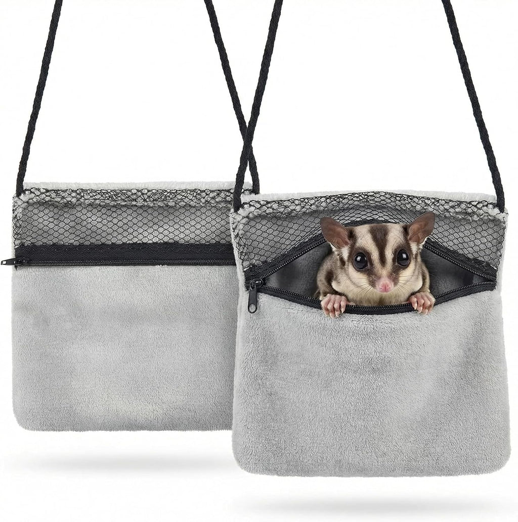 Sweetude 2 Pcs Sugar Glider Pouch Breathable Carrying Bonding Pouch Soft Hamster Carrier with Strap Zipper Small Animal Travel Sleeping Bag Cage Accessories for Rat Reptile Other Small Pets(Gray)