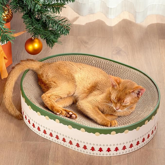 Cat Scratcher Bed, 2 in 1 Oval Cat Scratching Board by Conlun