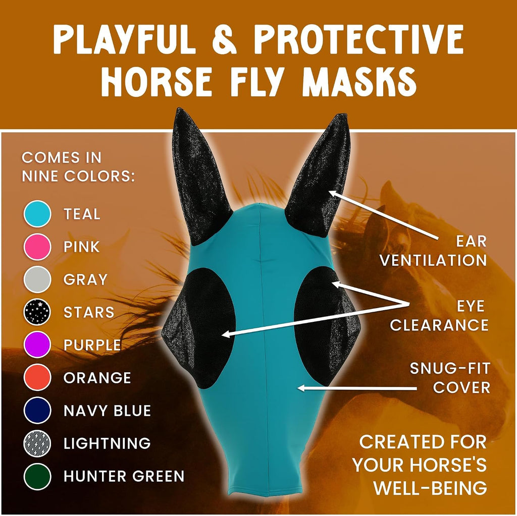 Stretchable UV-Blocking Equine Fly Mask with Moldable Ear Covers, Adjustable Comfort Mesh Straps, Leopard-Pattern Pasture & Trail Protection Perfectly Sized for Full Sized Horses -