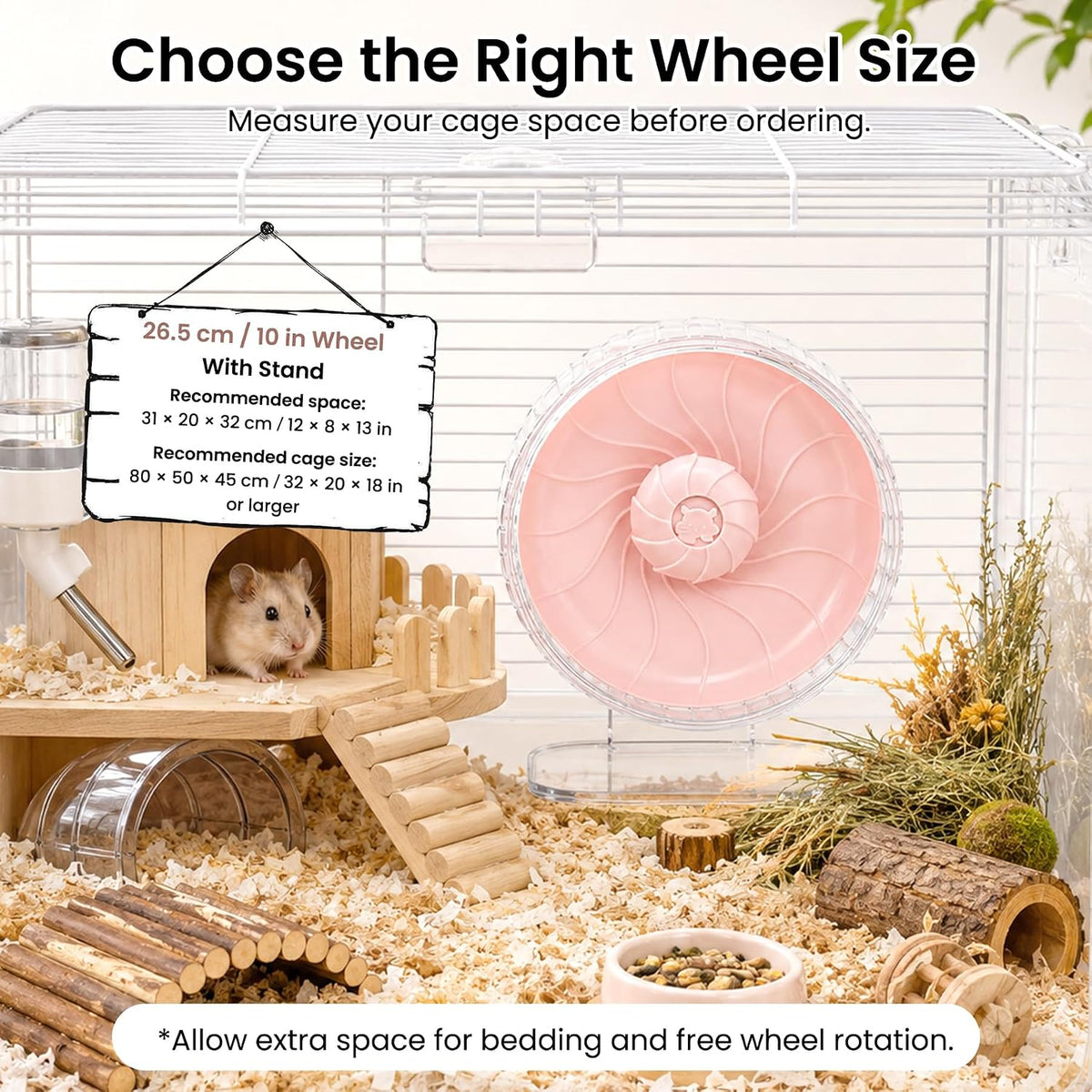 10 inch Silent Hamster Wheel with Adjustable Stand, Large Size, Pink