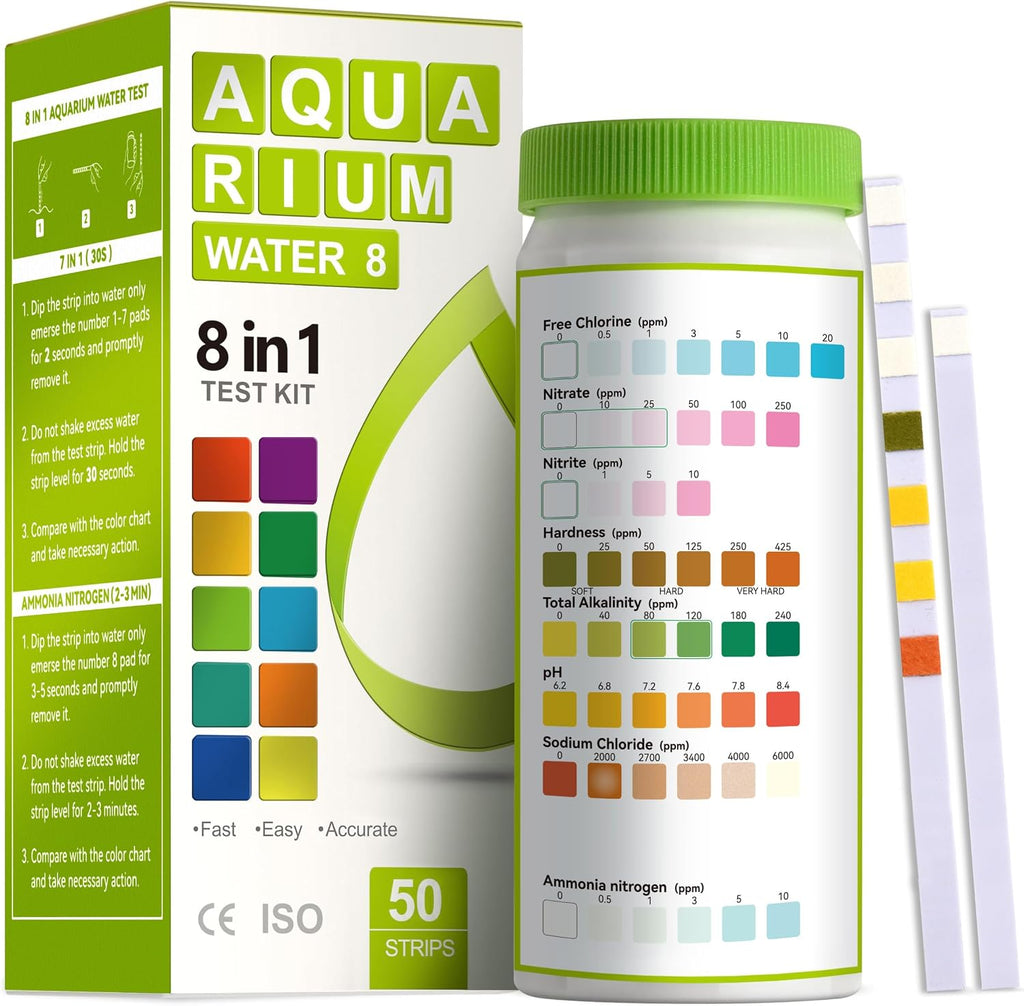 AAwipes Aquarium Ammonia Test Strips 8-in-1 |100 Strips | Quick & Accurate Water Testing for Freshwater & Saltwater Tanks -Test pH, Sodium Chloride, Alkalinity, Hardness, Chlorine etc. (K02-100)