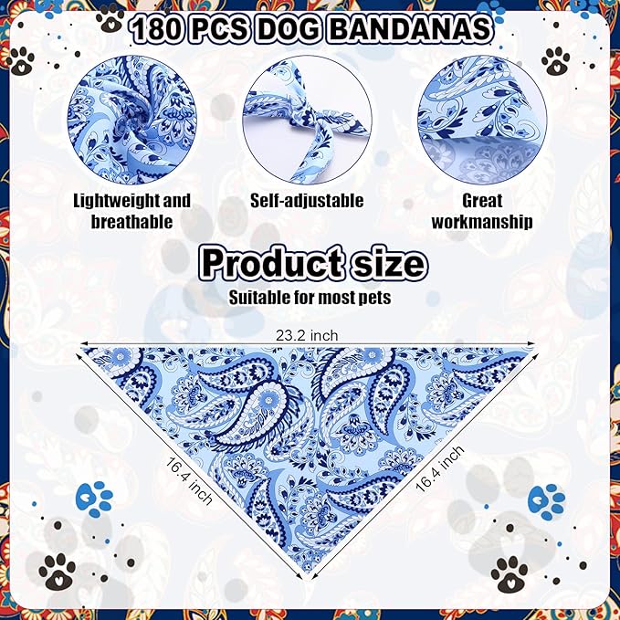 Aliceset 180 Pcs Paisley Dog Bandana Bulk Retro Bandanas - Image 2